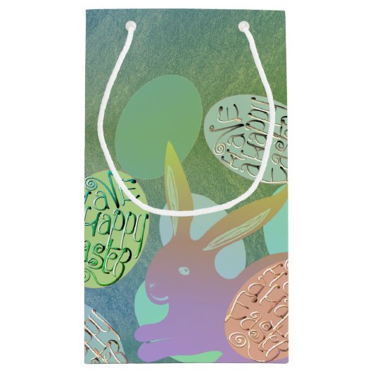 Paashaas eieren op blauw groen klein cadeauzakje (Achterkant)