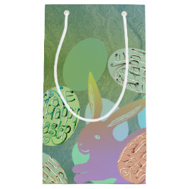 Paashaas eieren op blauw groen klein cadeauzakje