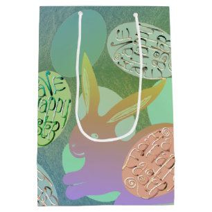 Paashaas eieren op blauw groen medium cadeauzakje