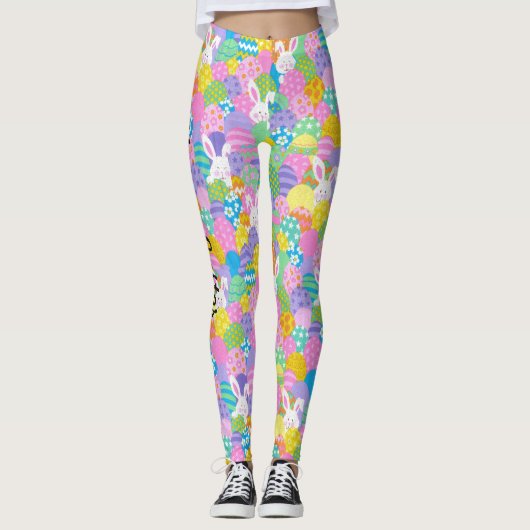 paashaas eierjacht heldere pastel patchwork leggings (Voorkant)