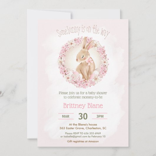 Paashaas Elegante Roze Bloemen Meisje Baby shower Kaart (Voorkant)