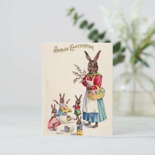  paashaas en baby's briefkaart (Staand voorkant)