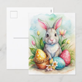 Paashaas en beschilderde eieren kerstkaart feestdagenkaart