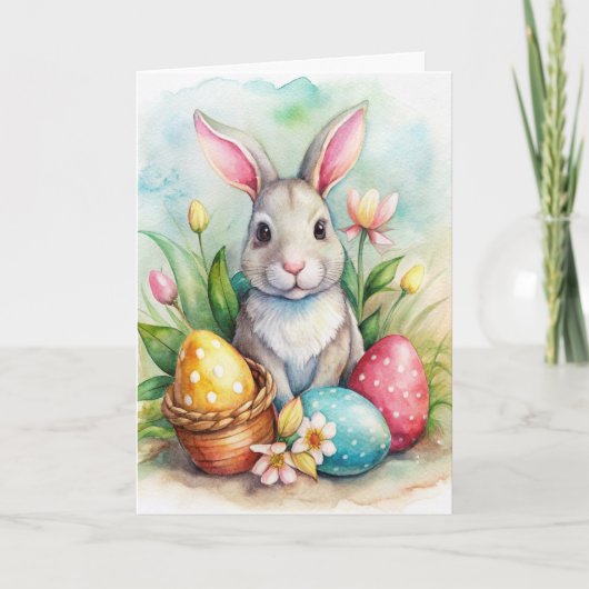 Paashaas en beschilderde eieren Vakantie Kaart (Voorkant)