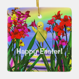 Paashaas en Bloemen Keramisch Ornament