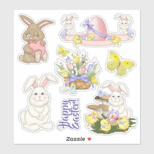 Paashaas en Bloemen Lente Die Gesneden Vinyl Set Sticker (Vel)