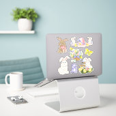 Paashaas en Bloemen Lente Die Gesneden Vinyl Set Sticker (Laptop op bureau)