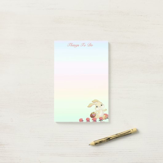 Paashaas en bloemen op pastel kleurschakeringen post-it® notes (Op bureau)