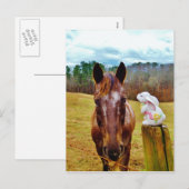 Paashaas en Bruin paard Feestdagenkaart (Voorkant / Achterkant)