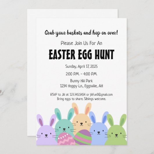 Paashaas en Egg Hunt uitnodiging (Voorkant / Achterkant)