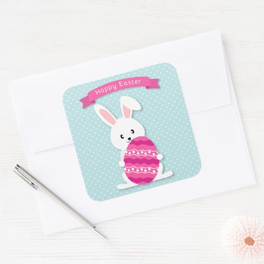 Paashaas en ei vierkante sticker (Envelop)