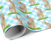 paashaas en eieren op Gingham Cadeaupapier (Rol Hoek)