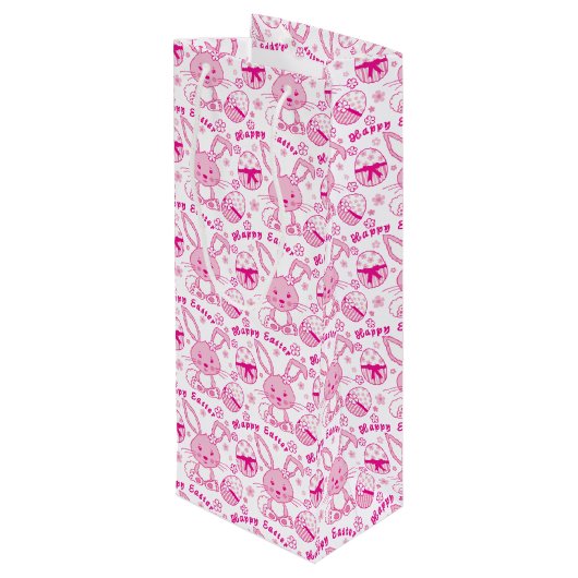 Paashaas en eieren roze witte geschenkzak wijn cadeautas (Achterkant Gekanteld)