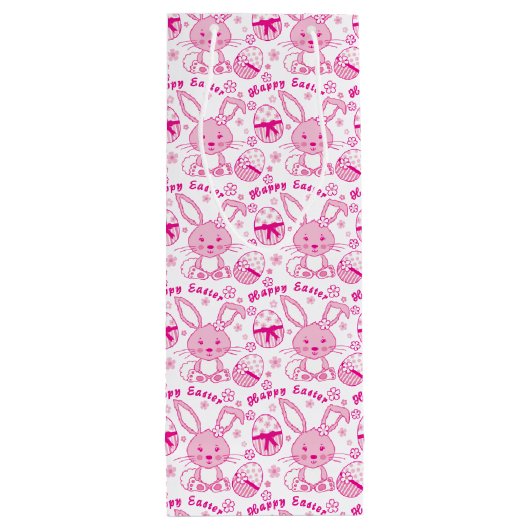Paashaas en eieren roze witte geschenkzak wijn cadeautas (Achterkant)