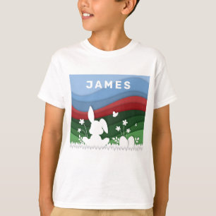 Paashaas en eierjacht papercut cartoon t-shirt