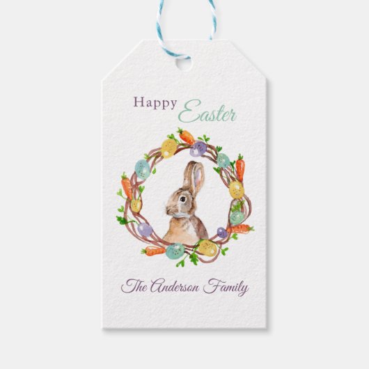 Paashaas en eierkrans aquarel cadeaulabel (Voorkant)
