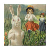  paashaas en kinderen Happy Eastertide Tegeltje (Voorkant)