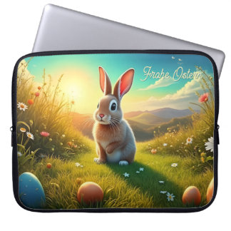 Paashaas en kleurrijke eieren in voorjaarsmagie laptop sleeve