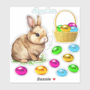 Paashaas en kleurrijke paaseieren sticker