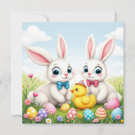 Paashaas en Kuiken Wens Feestdagenkaart