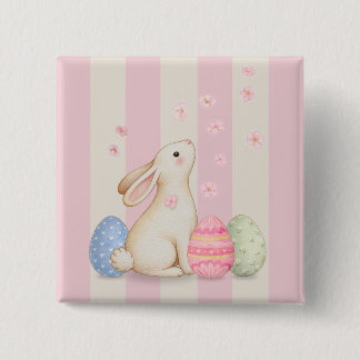 Paashaas en lente pastel streep vierkante button 5,1 cm