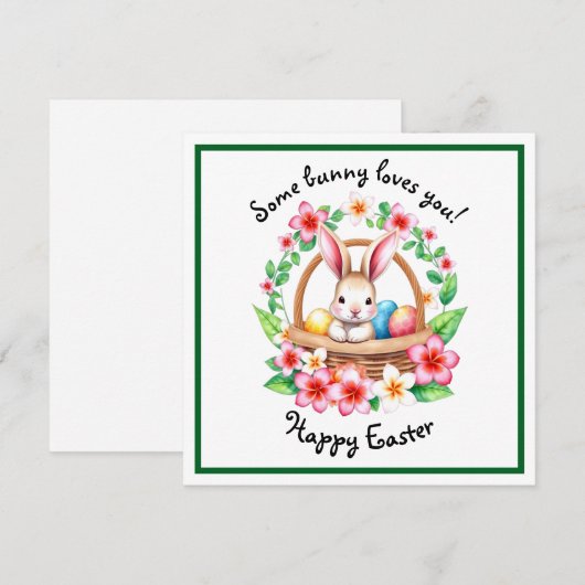 Paashaas en mand met eieren feestdagenkaart (Voorkant / Achterkant)