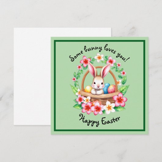 Paashaas en mand met eieren feestdagenkaart (Voorkant / Achterkant)