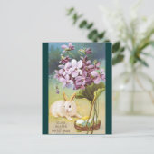 Paashaas en viooltjes feestdagenkaart (Staand voorkant)