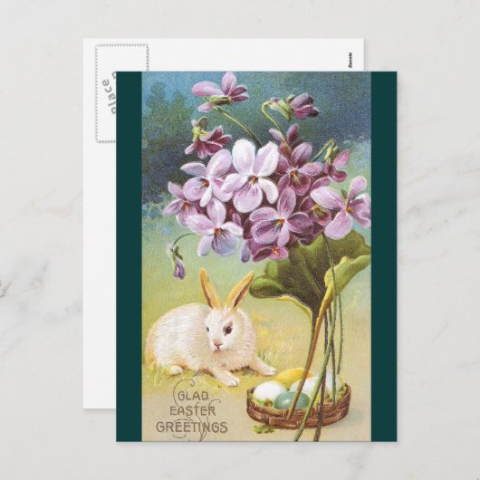 Paashaas en viooltjes feestdagenkaart (Voorkant / Achterkant)