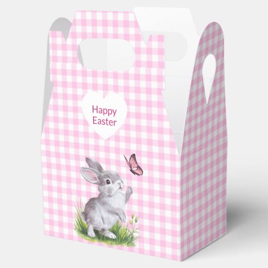 Paashaas en vlinder op Gingham Bedankdoosjes (Geopend)