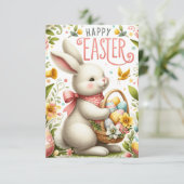 Paashaas en voorjaarsbloei bedankkaart (Staand voorkant)