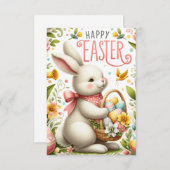 Paashaas en voorjaarsbloei bedankkaart (Voorkant / Achterkant)