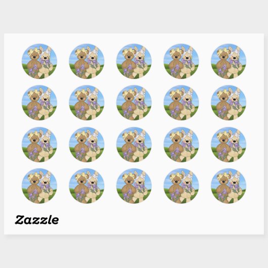 Paashaas en vriend ronde sticker (Vel)