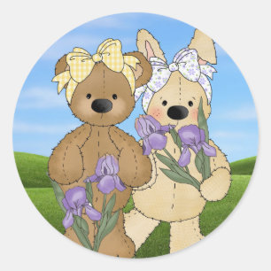 Paashaas en vriend ronde sticker