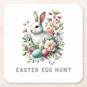 Paashaas en Waterverf Bunny & Flowers Kartonnen Onderzetters