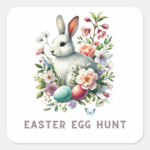 Paashaas en Waterverf Bunny & Flowers Vierkante Sticker