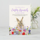 Paashaas en wilde bloemen Eierjacht en brunch Kaart (Staand voorkant)