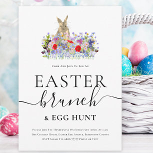 Paashaas en Wilde Bloemen Eierjacht en Brunch Kaart
