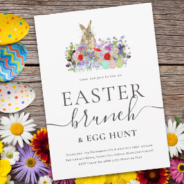 Paashaas en Wilde Bloemen Eierjacht en Brunch Kaart