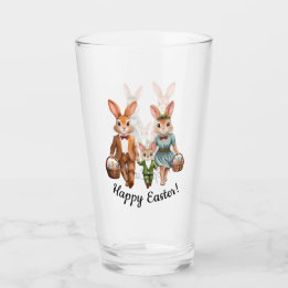 Paashaas familie achter eieren aan glas