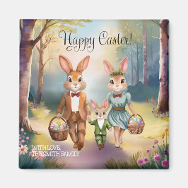 Paashaas familie achter eieren aan - Waterverf Magneet