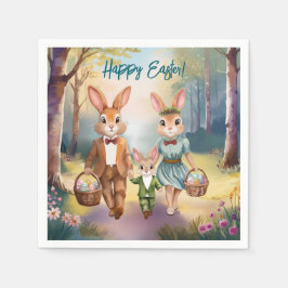 Paashaas familie achter eieren aan - Waterverf Servet
