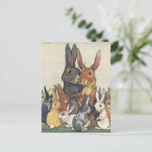  paashaas familie feestdagenkaart (Staand voorkant)