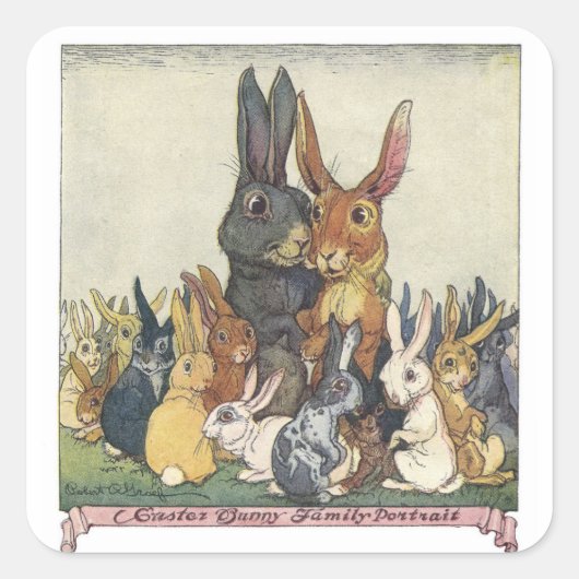 paashaas familie vierkante sticker (Voorkant)