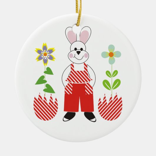 Paashaas gebroken eieren bloemen aangepaste versie keramisch ornament (Voorkant)