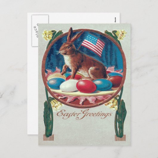 Paashaas gekleurd ei Amerikaanse vlag Feestdagenkaart (Voorkant / Achterkant)