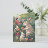 Paashaas gekleurde ei Victoriaans vrouwen Feestdagenkaart (Staand voorkant)