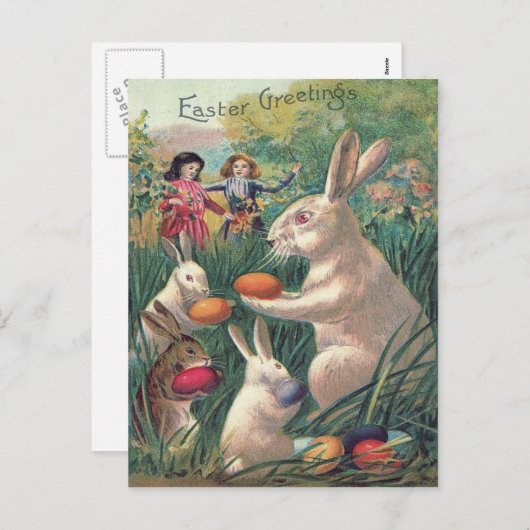 Paashaas gekleurde ei Victoriaans vrouwen Feestdagenkaart (Voorkant / Achterkant)