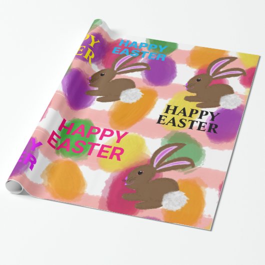 Paashaas gekleurde eieren cadeaupapier (Uitgerold)