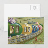 Paashaas gekleurde eierkooi trein feestdagenkaart (Voorkant / Achterkant)